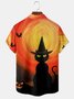 Men's Halloween Black Cat Print Casual Breathable Short Sleeve Shirt