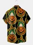 Mens Funky Halloween Pumpkin Print Front Buttons Soft Breathable Chest Pocket Casual Hawaiian Shirts