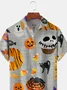 Mens Retro Halloween Print Front Buttons Soft Breathable Chest Pocket Casual Hawaiian Shirts