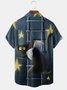 Mens Retro Black Cat Print Front Buttons Soft Breathable Chest Pocket Casual Hawaiian Shirts