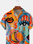Mens Funky Art Painting Print Front Buttons Soft Breathable Chest Pocket Casual Hawaiian Shirts