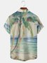 Men's Coconut Tree Print Casual Short Sleeve Shirt with Chest Pocket