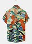 Mens Japanese Ukiyoe Print Front Buttons Soft Breathable Chest Pocket Casual Hawaiian Shirts