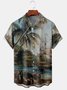 Men Casual Summer Coconut Tree Polyester Buttons Regular H-Line Shirt Collar Regular Size shirts