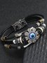 Mens Resort Stainless Steel Devil's Eye Leather Bracelet