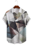 Cotton Linen Style Geometric Color Block Gradient Print Men's Cotton Linen Short Sleeve Shirt