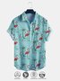 Cotton Linen Flamingo Print Casual Short Sleeve Shirt