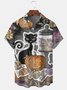 Men's Halloween Elements Cat Pumpkin Graphic Print Short Sleeve Shirt