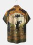 Men's Halloween Print Short Sleeve Hawaiian Shirt with Chest Pocket
