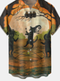 Men's Halloween Print Short Sleeve Hawaiian Shirt with Chest Pocket