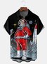 Mens Christmas Santa in Universe Print Front Buttons Soft Breathable Chest Pocket Casual Hawaiian Shirts
