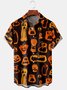 Casual Style Festival Series Halloween Retro Funny Pumpkin Element Pattern Lapel Short-Sleeved Shirt Print Top