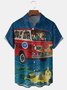 Mens Christmas Santa Print Front Buttons Soft Breathable Chest Pocket Casual Hawaiian Shirts