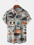 Men's Halloween Cat and Owl Print Casual Breathable Hawaiian Short Sleeve Shirt