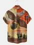 Men's Halloween Print Short Sleeve Hawaiian Shirt with Chest Pocket