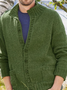 Green Casual Solid Stand Collar Sweater coat