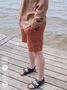 Cotton Linen Style American Casual Basic Versatile Linen Shorts