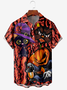 Men's Halloween Pumpkin Cat Print Fashion Lapel Short Sleeve Shirt