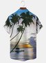 Men Casual Summer Coconut Tree Polyester Micro-Elasticity Regular Fit Regular Shirt Collar Regular Size shirts
