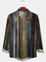 Mens Casual Art Abstract Gradient Vintage Wood Long Sleeve Shirt Lapel Print Top