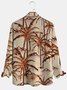 Men's Coconut Tree Floral Print Fashion Lapel Long Sleeve Hawaiian Shirt