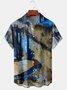 Men's Casual Painting Print Front Button Soft Breathable Chest Pocket Casual Hawaiian Shirt