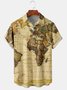 Men's Casual Map Print Front Button Soft Breathable Chest Pocket Casual Hawaiian Shirt
