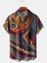 Mens Casual Rock Lines Print Front Buttons Soft Breathable Chest Pocket Casual Hawaiian Shirts