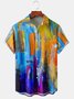 Men's Casual Oil Painting Print Front Button Soft Breathable Chest Pocket Casual Hawaiian Shirt