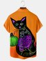 Men's Casual Halloween Cat Front Button Soft Breathable Chest Pocket Casual Hawaiian Shirt