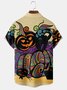 Men's Casual Halloween Print Front Button Soft Breathable Chest Pocket Casual Hawaiian Shirt