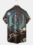 Men's Casual Art Cat Spacecraft Print Short Sleeve Hawaiian Shirt with Chest Pocket