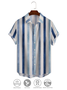 Geometric stripe printed cotton and linen style comfortable hemp short-sleeved shirt