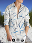 Cotton and linen style geometry line printing comfortable flax long sleeve shirts