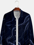 Mens Lines Print Front Buttons Soft Breathable Chest Pocket Casual Bowling Shirts