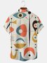 Mens Casual Art Collection Mid-Century Retro Short Sleeve Shirt Geometric Color Block Lapel Print Top