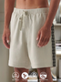 Geometric stripe cotton and linen style casual men shorts
