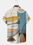 Casual Art Collection Medieval Stripe Geometric Color Block Pattern Lapel Short Sleeve Shirt Print Top