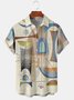 Casual Art Collection Medieval Stripe Geometric Color Block Pattern Lapel Short Sleeve Shirt Print Top