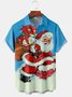 Mens Retro Christmas Print Front Buttons Soft Breathable Chest Pocket Casual Hawaiian Shirts