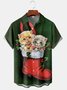 Mens Retro Christmas Cats Print Front Buttons Soft Breathable Chest Pocket Casual Hawaiian Shirts