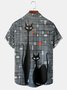 Casual Art Collection Medieval Cat Stripe Geometric Color Block Pattern Lapel Short Sleeve Shirt Print Top