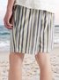Men's Cotton Linen Elastic Waist Striped Print Shorts