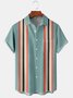 Casual Festive Collection Mid-Century Retro Geometric Stripes Christmas Lapel Short Sleeve Chest Pocket Shirt