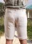 Cotton and Linen Style Solid Basic Print Shorts