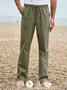 Cotton and Linen Style Solid Basic Trousers
