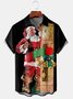 Men's Pocket Santa Print Casual Breathable Short Sleeve Shirt