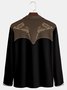 Casual Culture Western Denim Striped Geometric Color Block Lapel Zip Long Sleeve Printed Polo Shirt