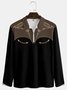 Casual Culture Western Denim Striped Geometric Color Block Lapel Zip Long Sleeve Printed Polo Shirt