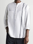Cotton linen style American casual stand collar stripe printed cotton linen Long Sleeve Shirt